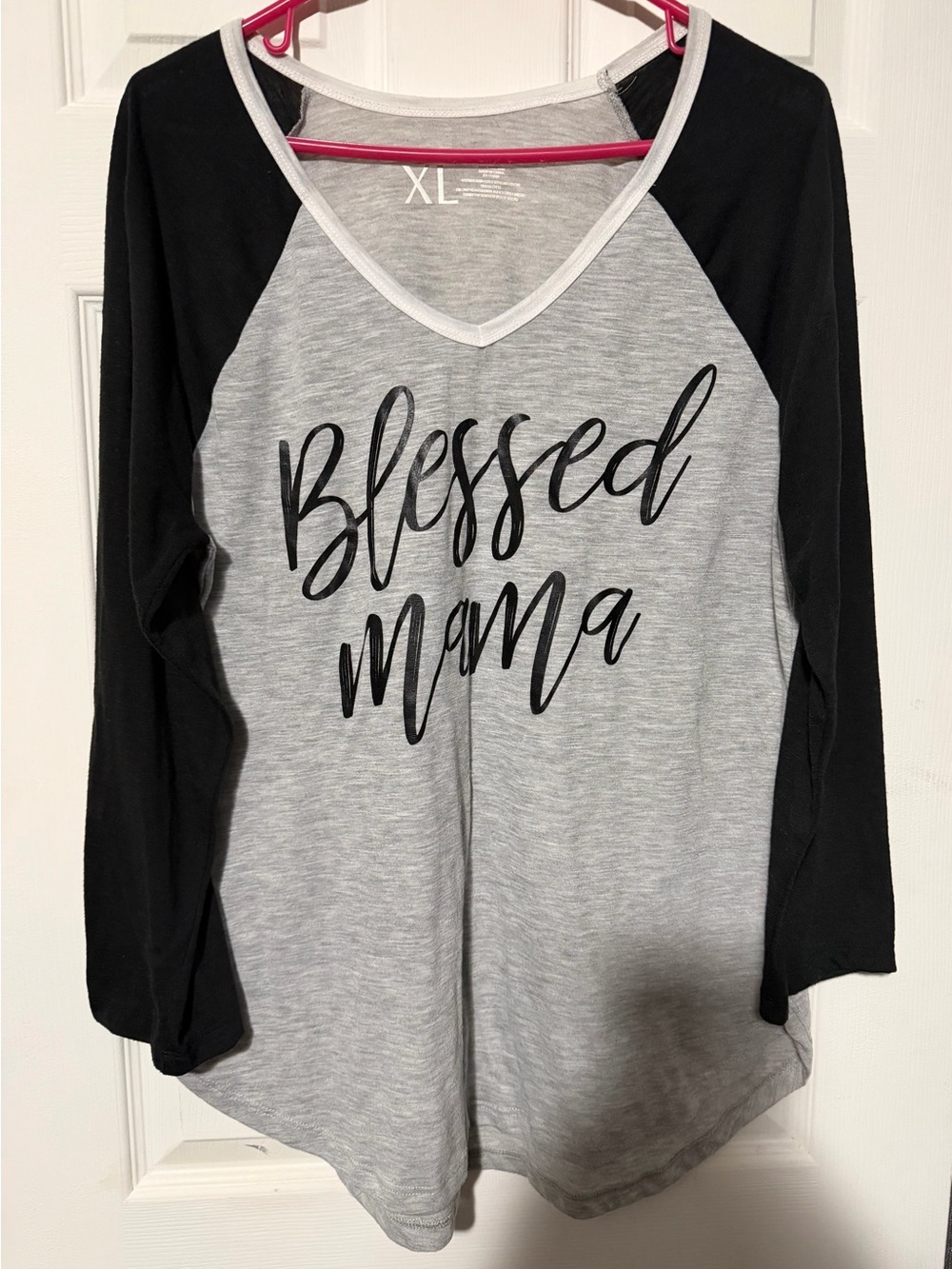 Signature Studio Grey and Black 'Blessed Mama' Raglan V-Neck Top